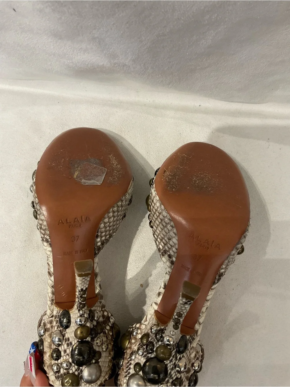 Alaïa Olive and Black Beaded Snakeskin Stiletto Heels